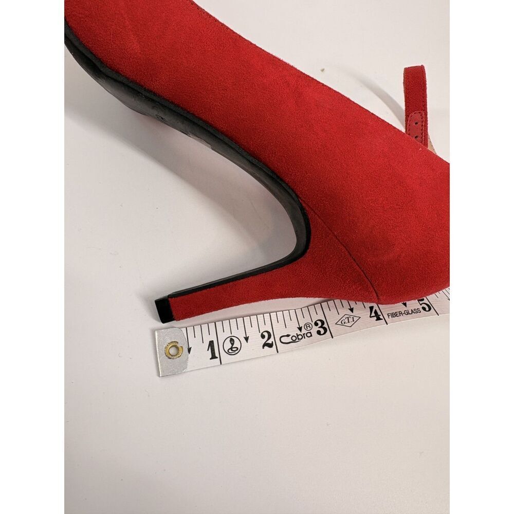 Red Suede Ankle Strap Heels | Pointed Toe Stiletto Pumps - Picture 7 of 7